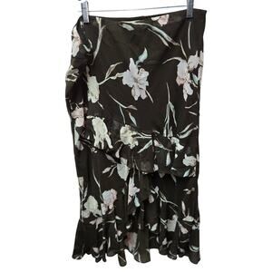 Chaps Floral Maxi Skirt Womens Large Black Tiered Ruffles Flowy NWT
